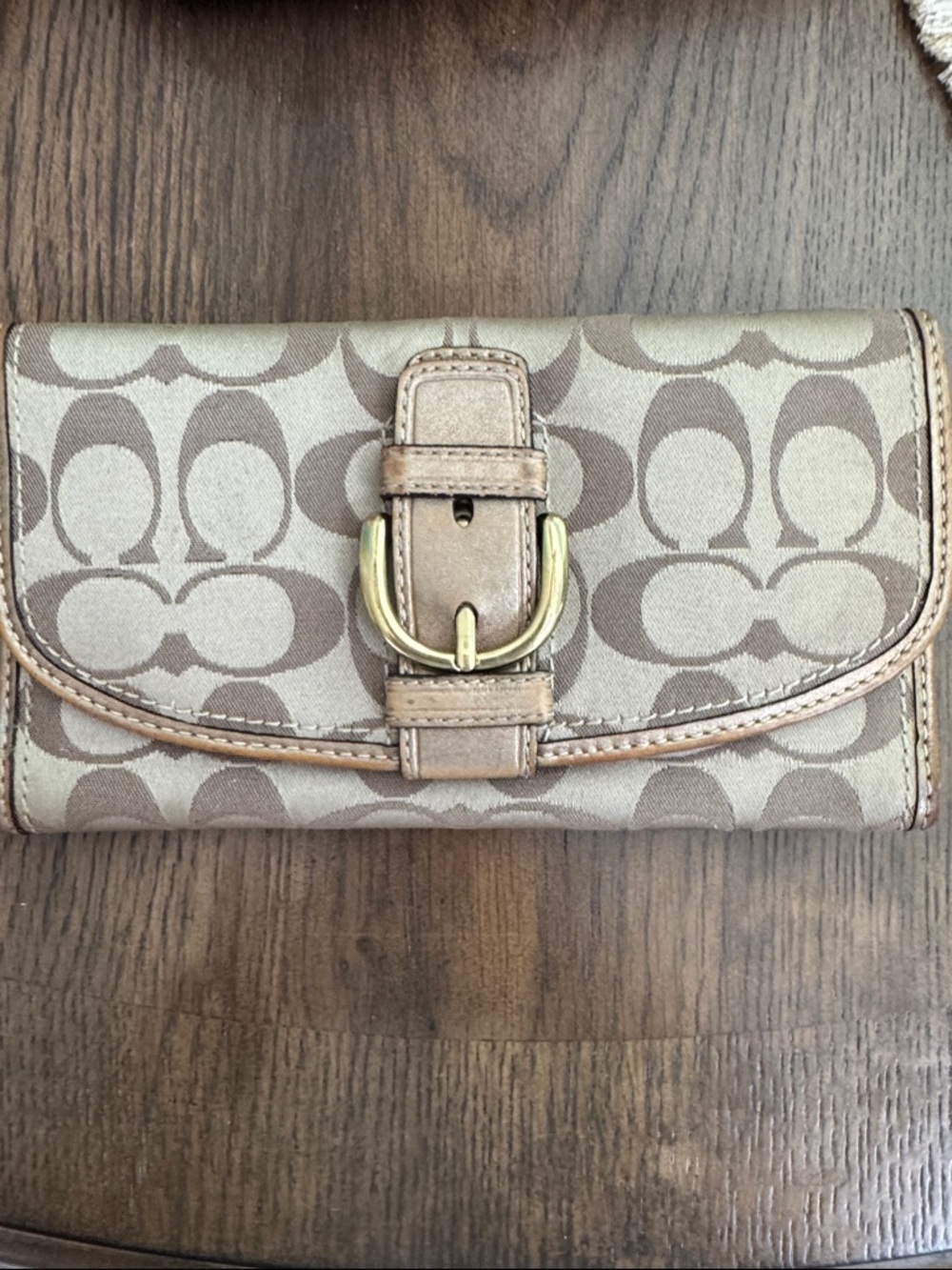 Coach Beige and Tan Signature Wallet
